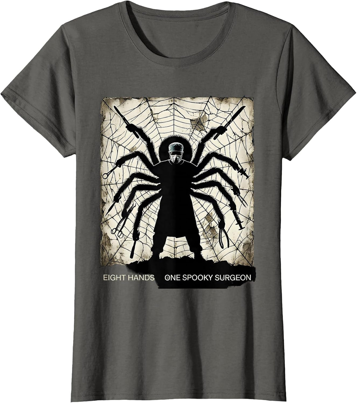 Women's Halloween Spider Surgeon Eight Hands Design T-Shirt - Asphalt Grey