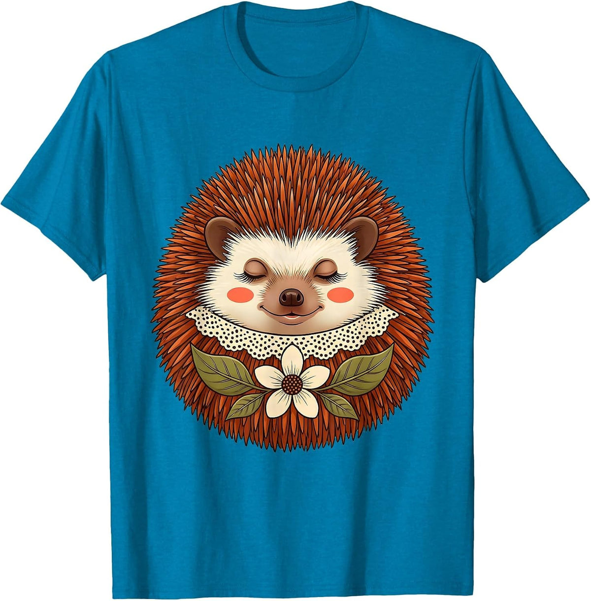 Cute Hedgehog Retro 70s Autumn Nature Lover Halloween T-Shirt - Sapphire Blue