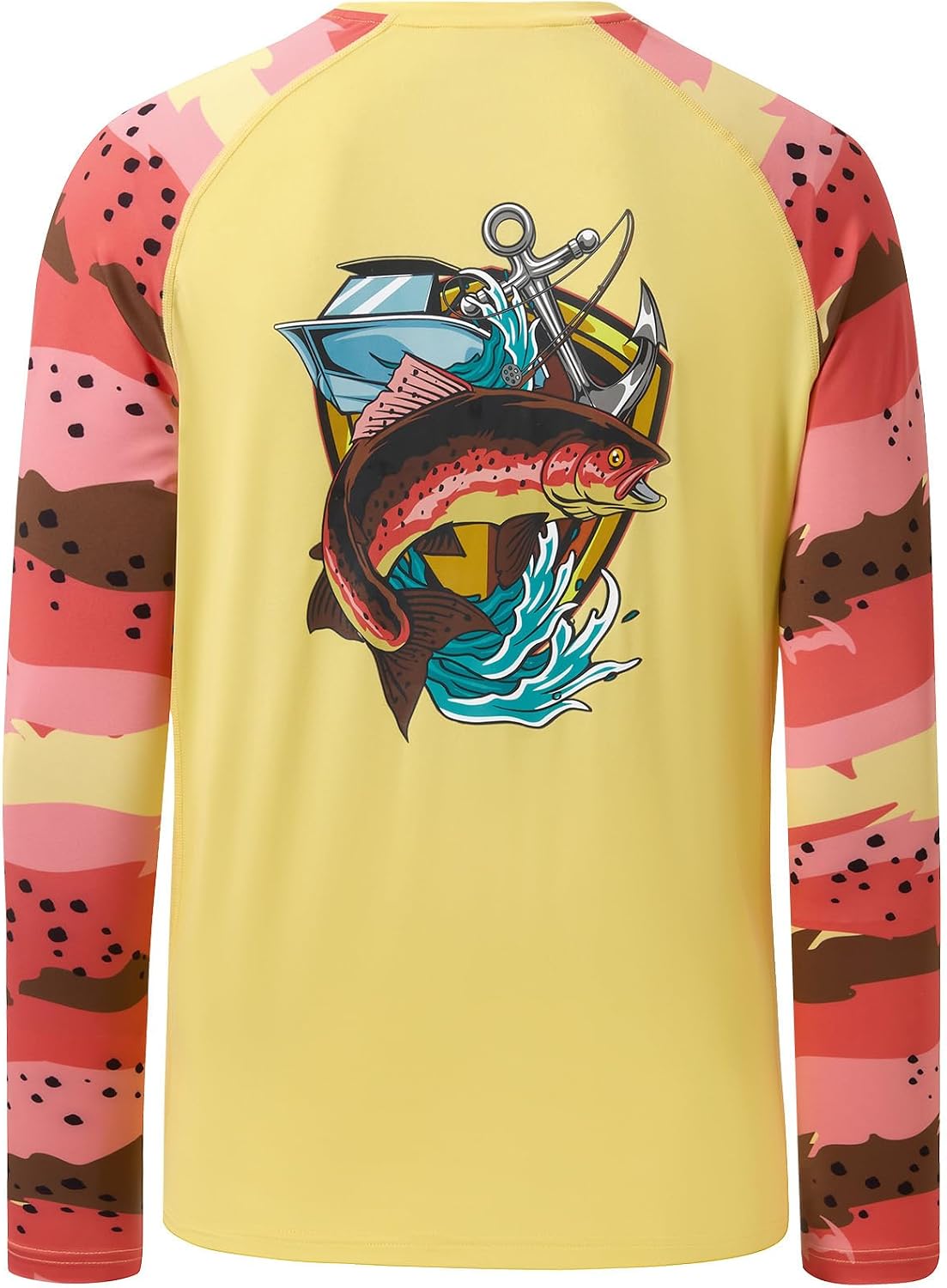 BASSDASH Men’s Fish Graphic UPF 50+ Long Sleeve Fishing Shirts Sun Protection Breathable Moisture Wicking T-Shirt - Light