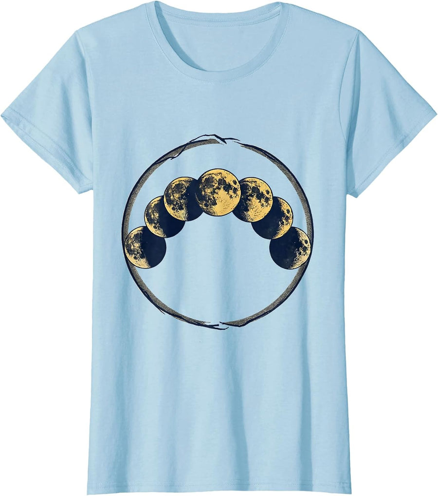 Women's Lunar Phase Cycle Astronomy Science Teacher Graphic T-Shirt - Baby Blue