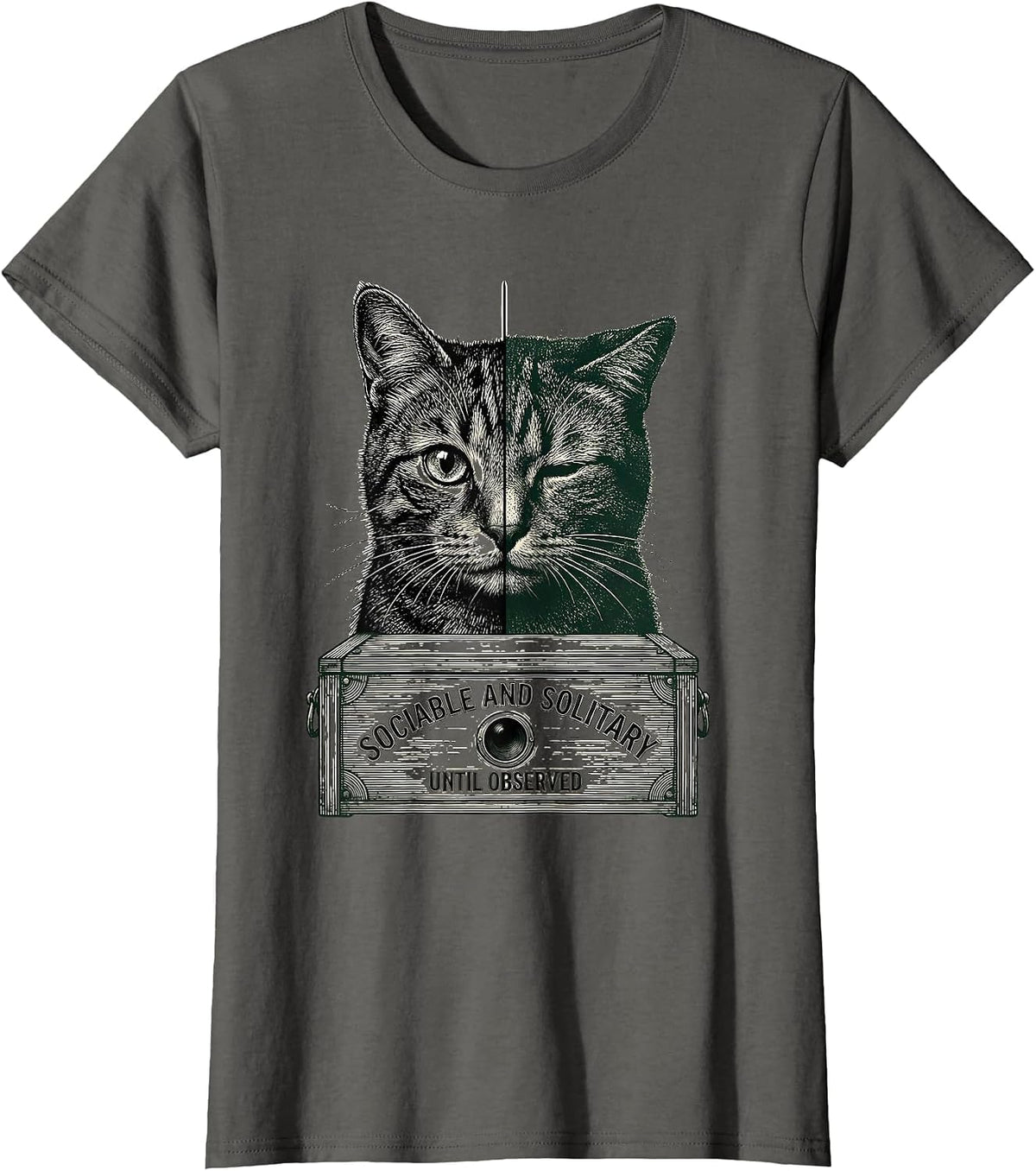 Women's Sociable and Solitary, Until Observed Quantum Physics Cat T-Shirt - Asphalt Grey