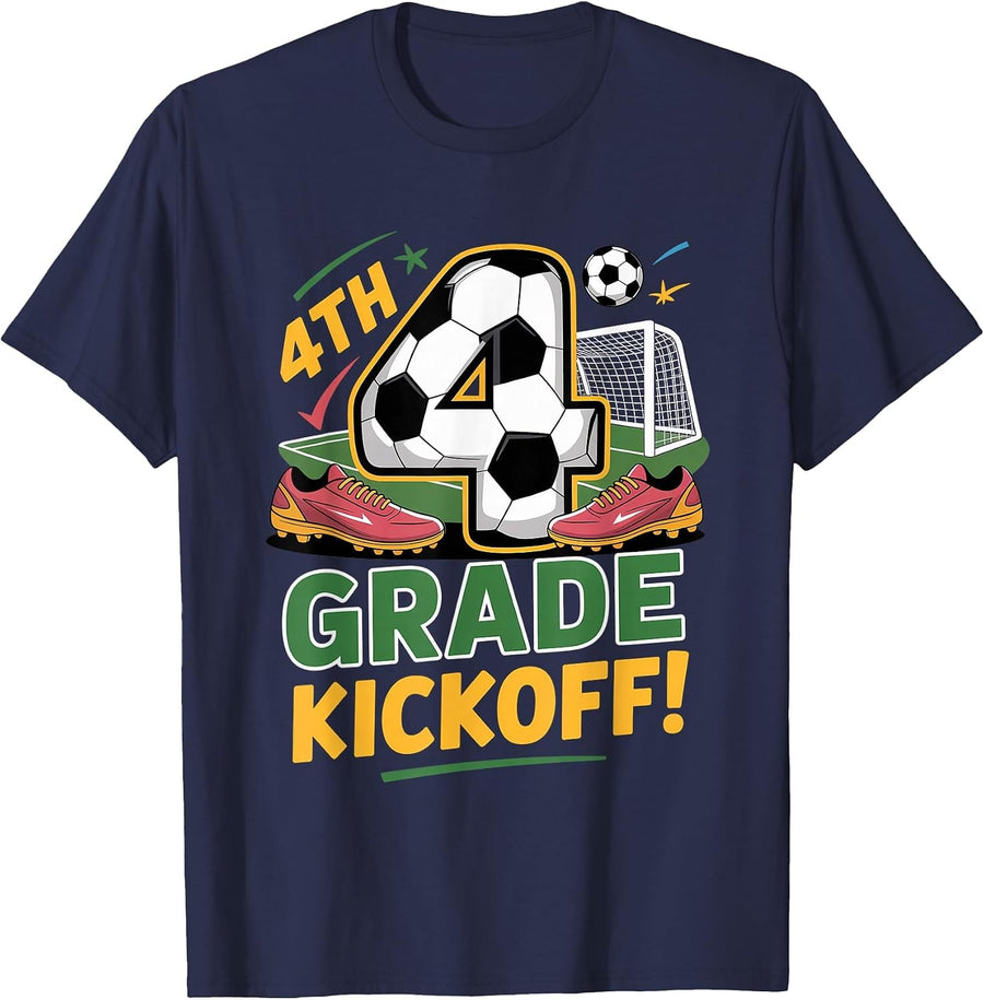 4th Grade Soccer Kickoff Back to School Kids Fourth Day Boys T-Shirt - Navy Blue