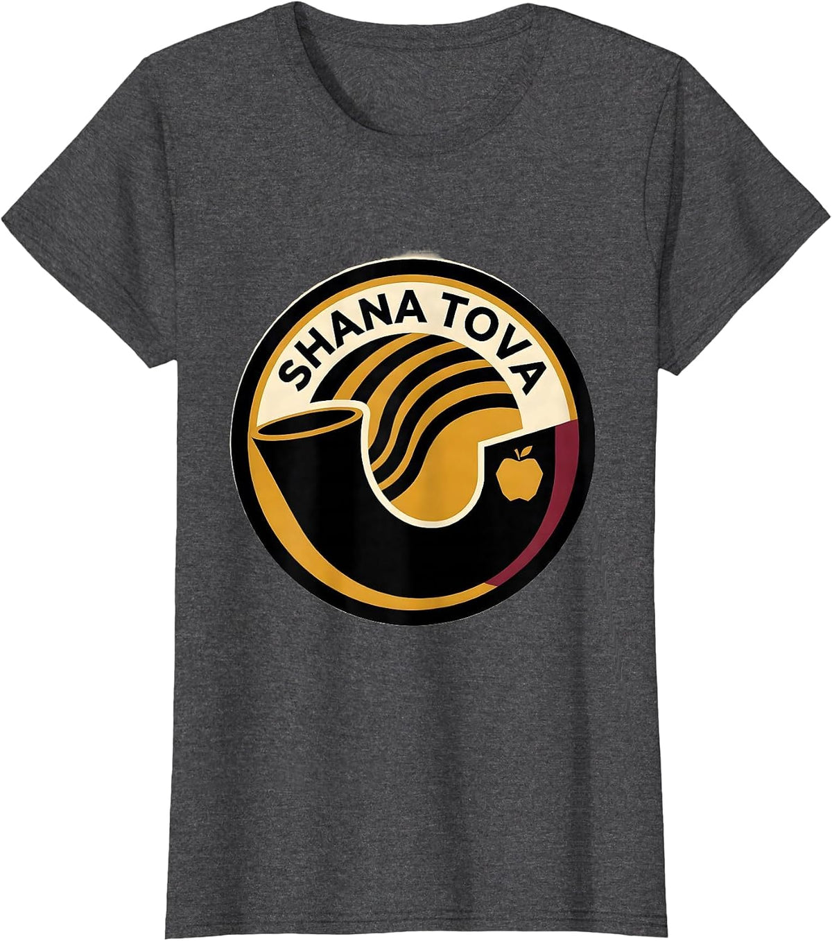 Women's Shana Tova Geometric Jewish New Year Apple Honey Shofar T-Shirt - Dark Heather Grey