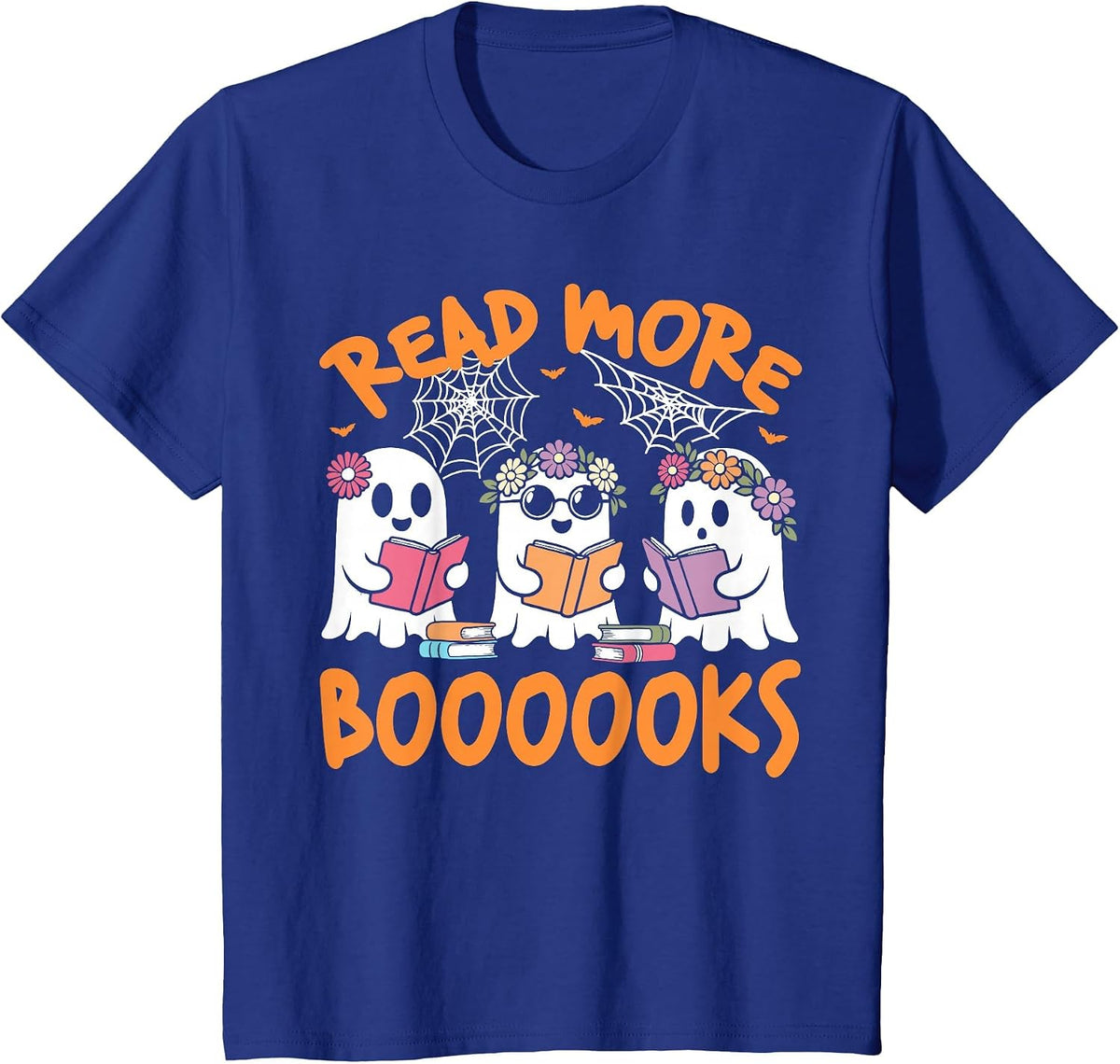 Cute Ghost Book Read More Books Funny Teachers Halloween T-Shirt - Royal Blue
