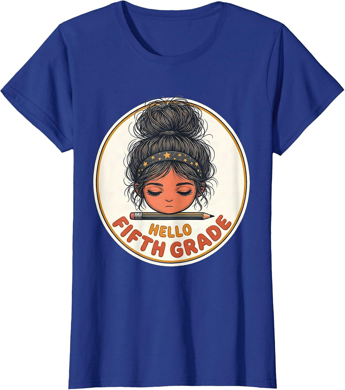Women's Hello Fifth Grade Back To School Messy Bun Girls Humor T-Shirt - Royal Blue