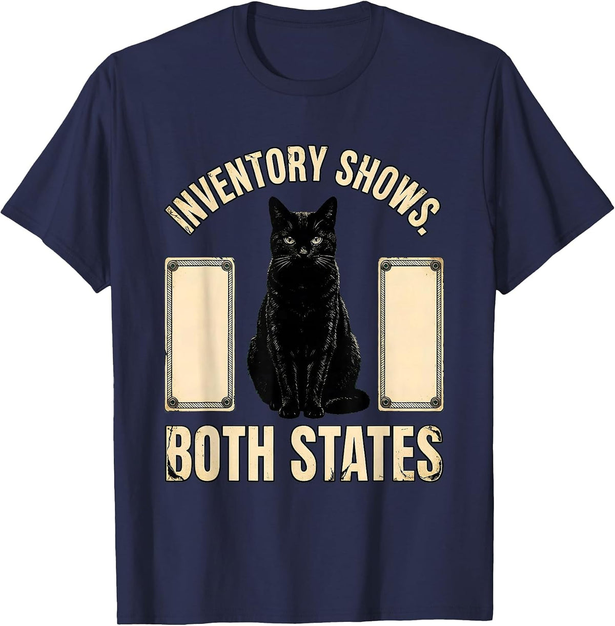 Inventory Shows Both States Physics Nerd Cat Humor T-Shirt - Navy Blue