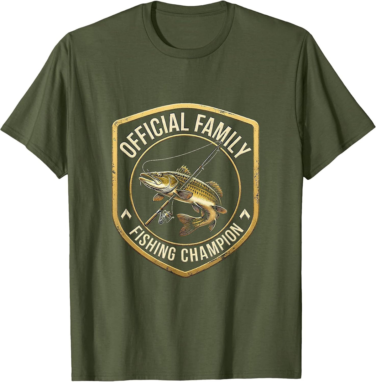 Official Family Fishing Champion Funny Fishing Humor Gift T-Shirt - Olive Green