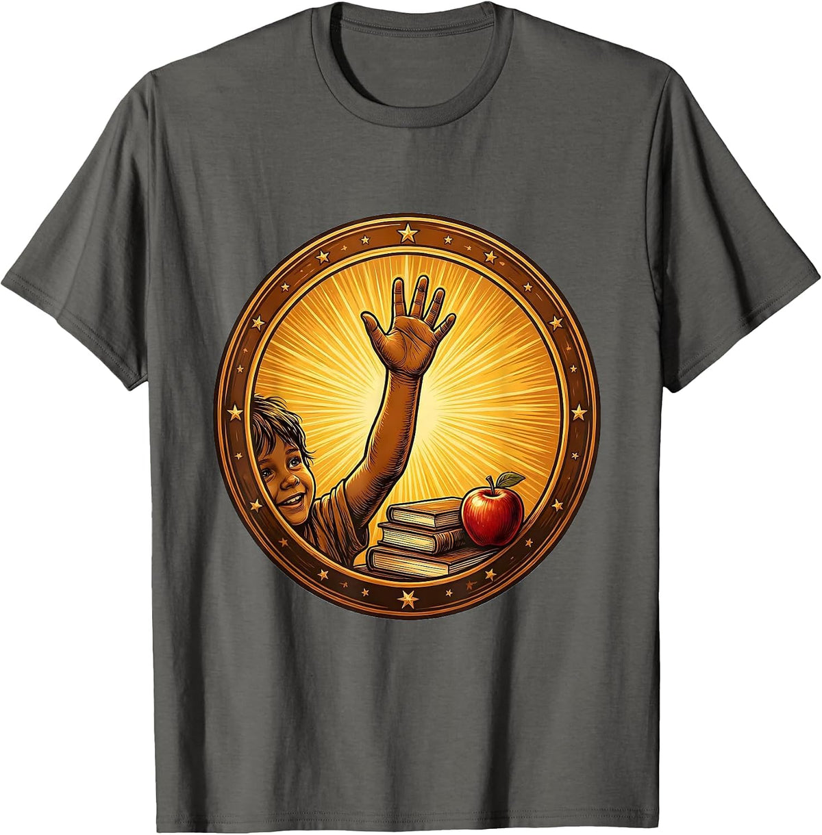 Men's 4th Grade Teacher Raised Hand Classroom Art T-Shirt - Asphalt Grey