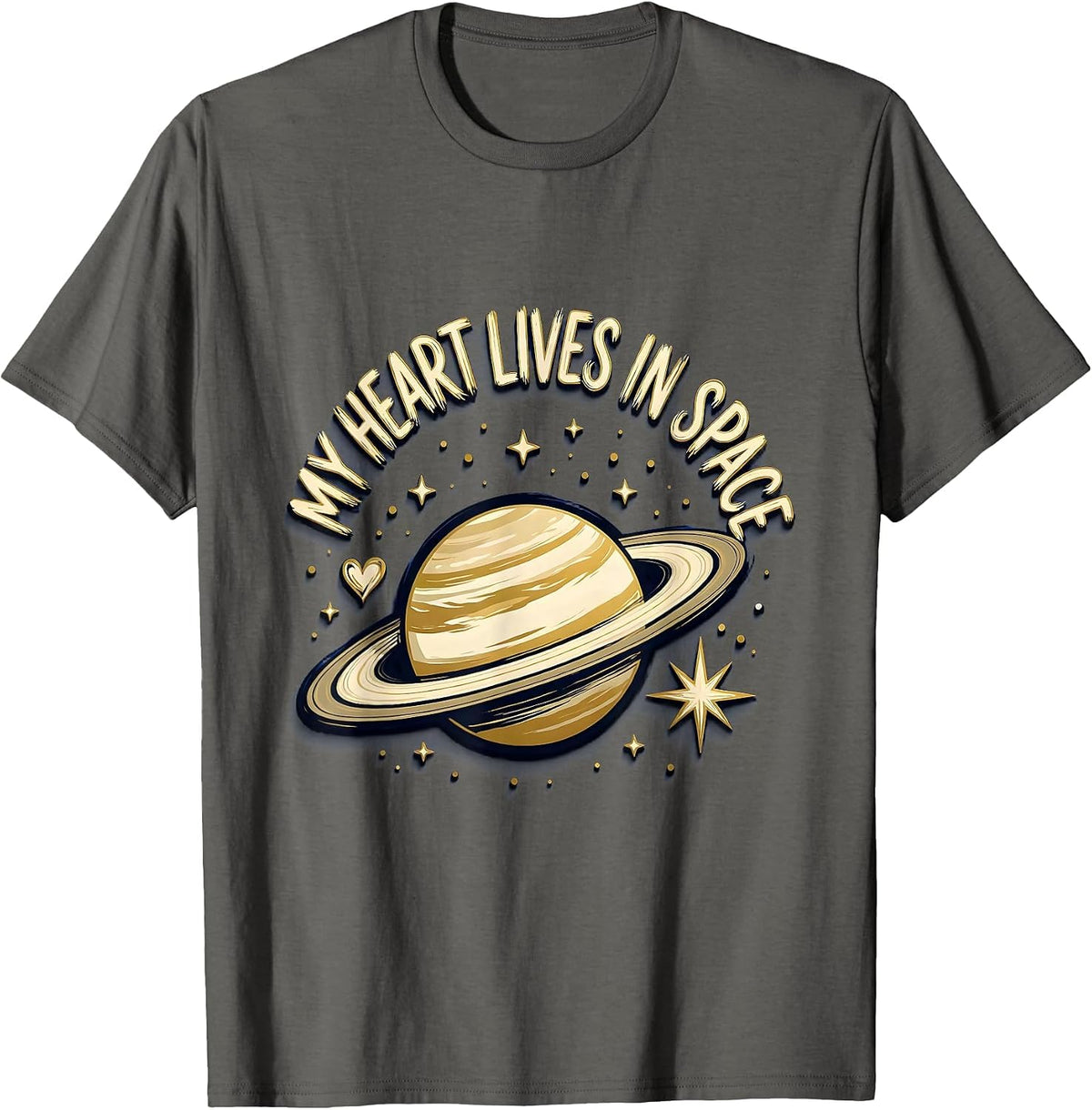 Men's My Heart Lives In Space Galaxy Design T-Shirt - Asphalt Grey