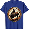 Bull Rider Gripping Rope Mid-Buck Rodeo Graphic T-Shirt - Royal Blue