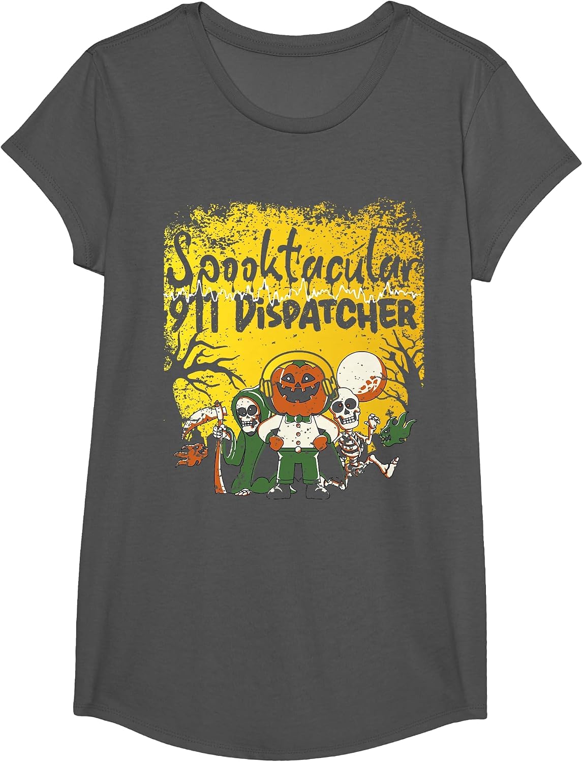 911 Dispatcher Thin Gold Yellow Line Halloween Costume T-Shirt - Girls Asphalt Grey