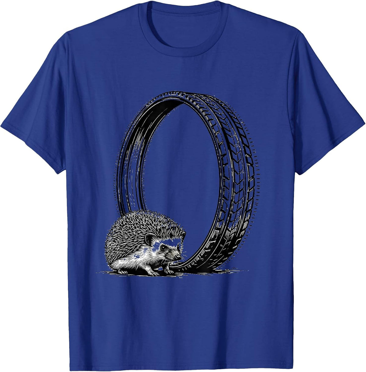 Hedgehog Wheel Track Whimsical Animal Humor T-Shirt - Royal Blue