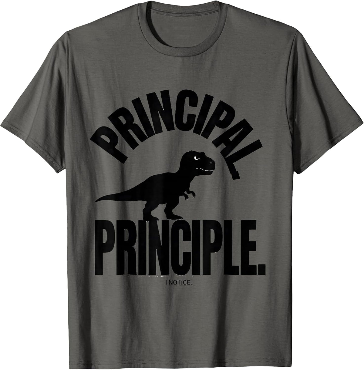 Principal Principle I Notice Funny Grammar Teacher Dinosaur T-Shirt - Asphalt Grey