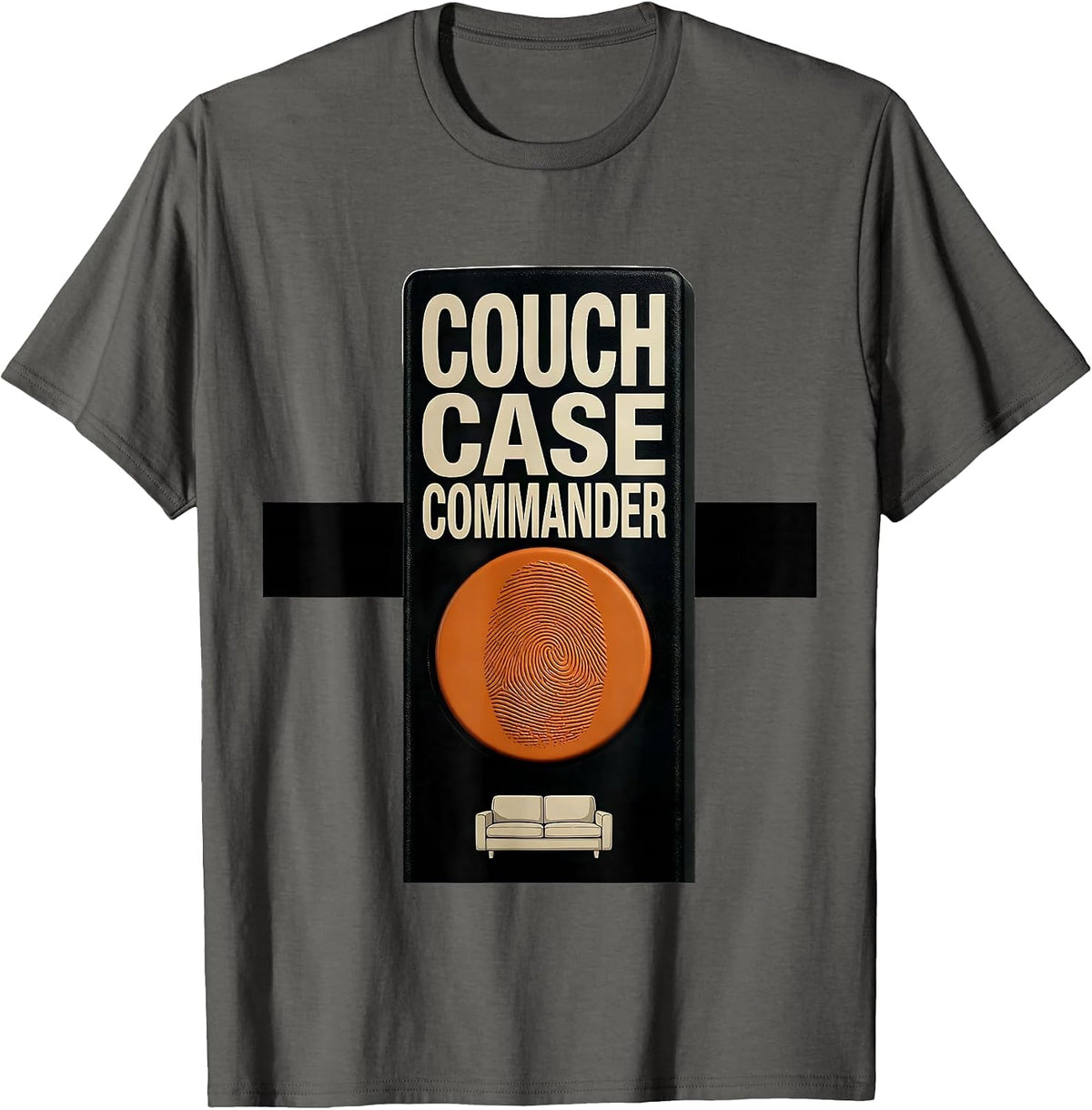 Men's Couch Case Commander Brutalist True Crime Fan Humor T-Shirt - Asphalt Grey