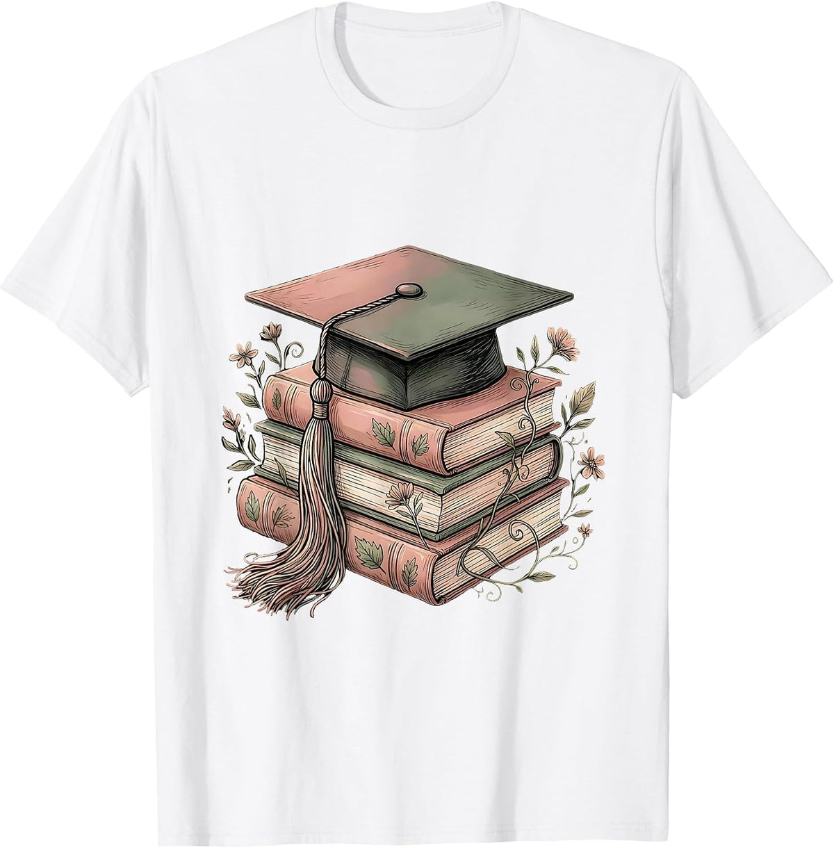 Men's Elementary Teacher Graduation Cap and Books Design T-Shirt - White