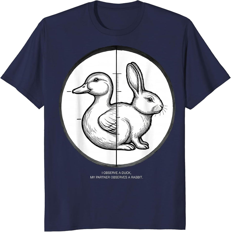 I Observe A Duck My Partner Observes A Rabbit Funny T-Shirt - Navy Blue