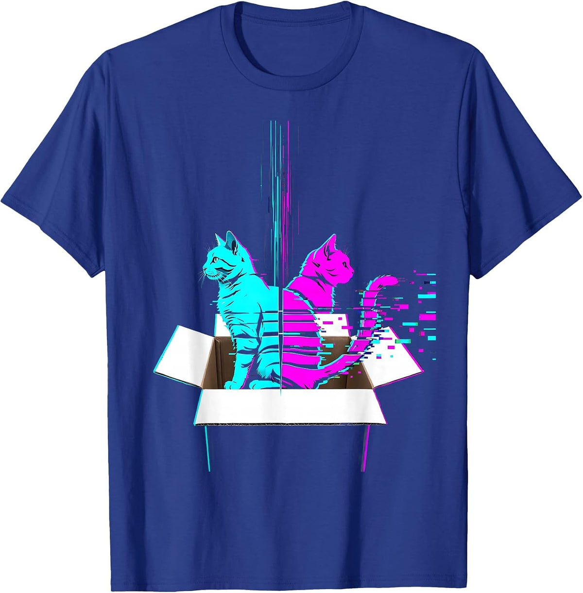 Glitchy Cat Data Strip Quantum Physics Humor T-Shirt - Royal Blue