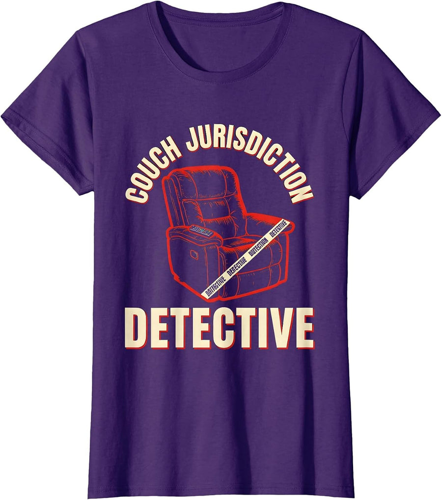 Women's Couch Jurisdiction Detective Funny True Crime Fan Couch T-Shirt - Purple