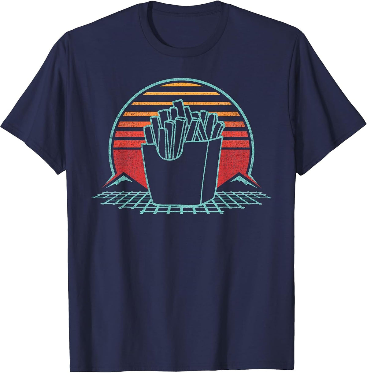 French Fries Retro Vintage 80s Style T-Shirt - Navy Blue