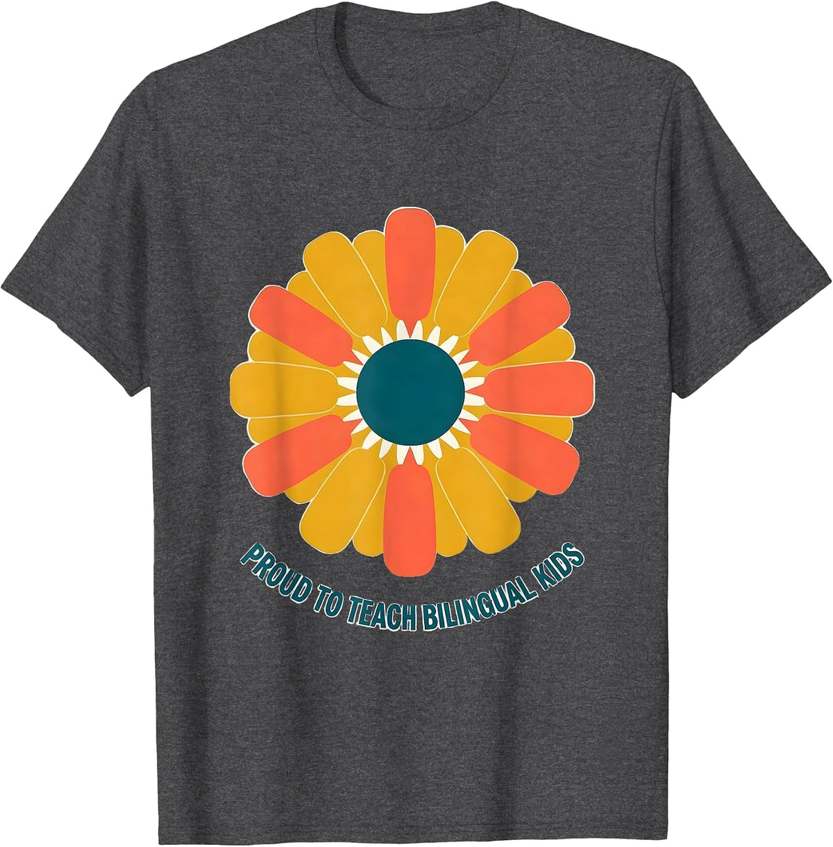 Men's Proud To Teach Bilingual Kids Retro Daisy Spanish Teacher T-Shirt - Dark Heather Grey