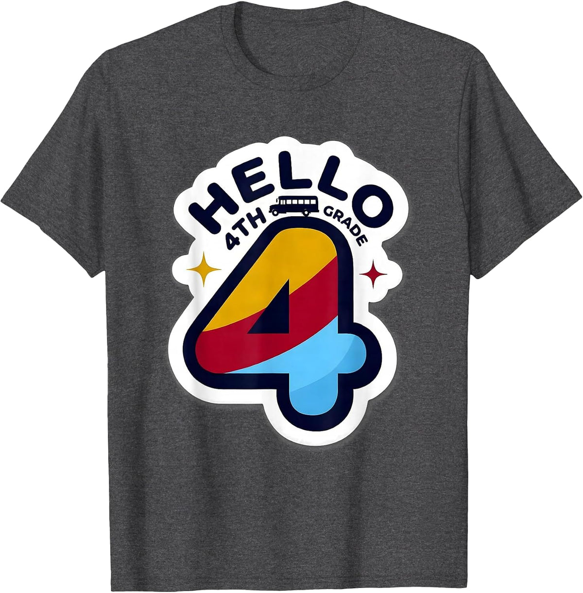 Hello 4th Grade Playful Back To School Fourth Grade Teacher T-Shirt - Dark Heather Grey