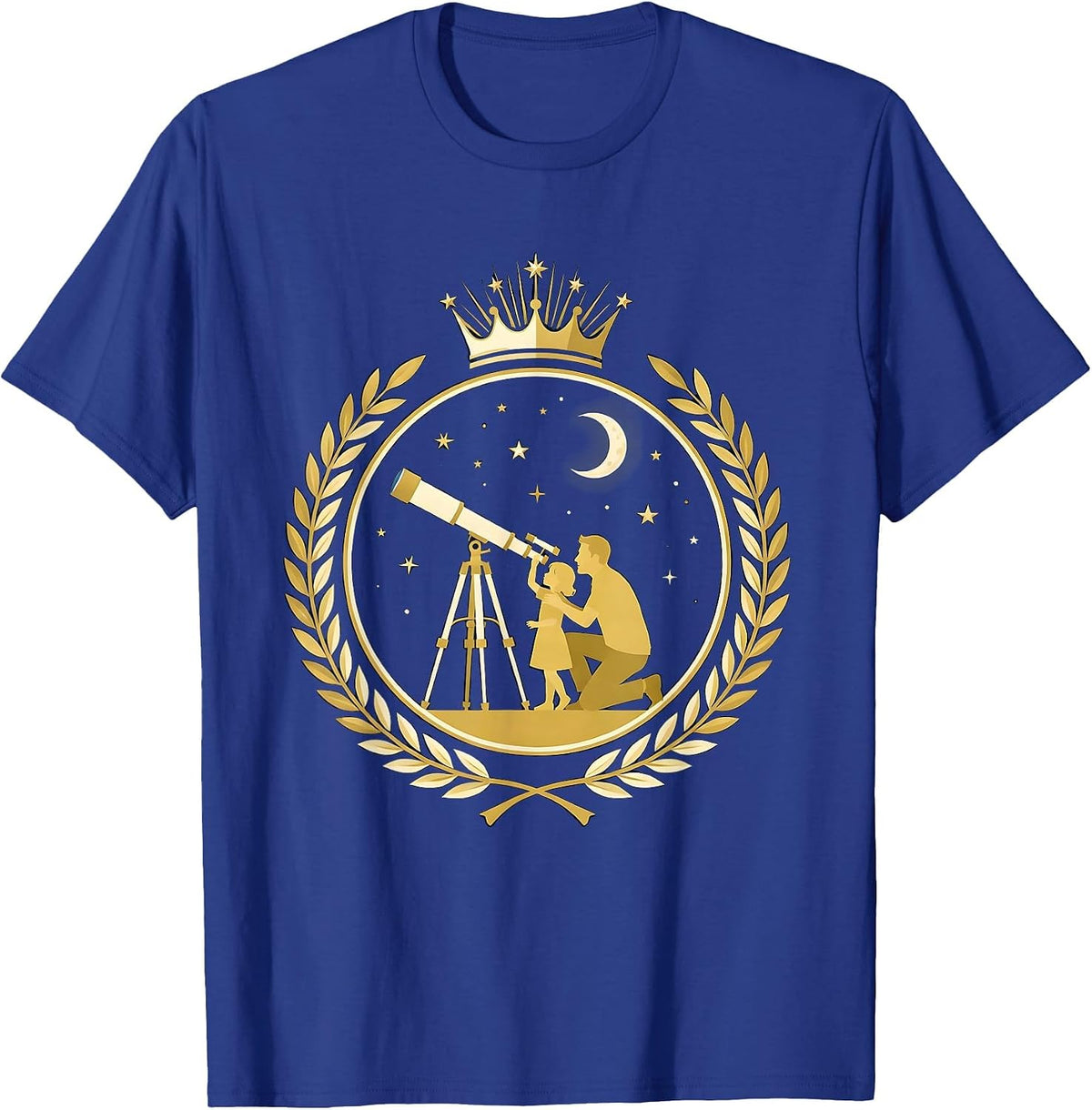 Father Child Stargazing Telescope Night Sky Design T-Shirt - Royal Blue