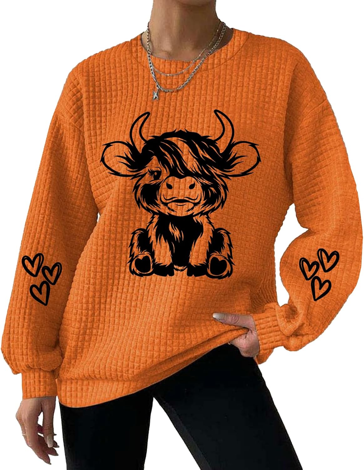Highland Cow Sweatshirt for Women Crewneck Cute Cow Shirts for Women Country Western Sweatshirts Gifts - Orange-a