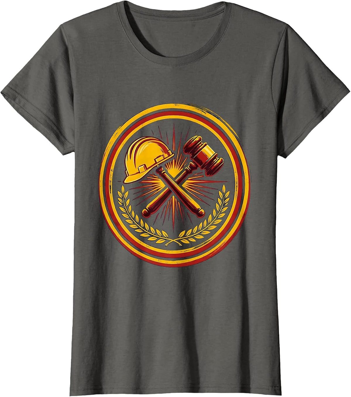Women's Equal Rights Labor Day Hard Hat Gavel Crossed T-Shirt - Asphalt Grey