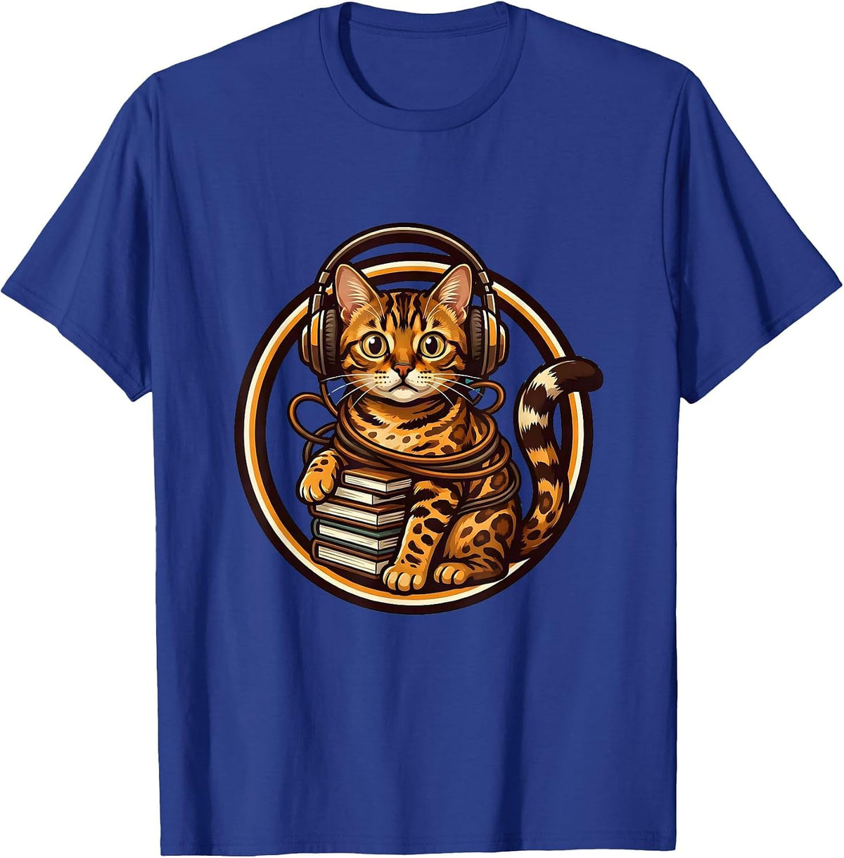 Men's Bengal Cat Back to School Headphone Tangle T-Shirt - Royal Blue