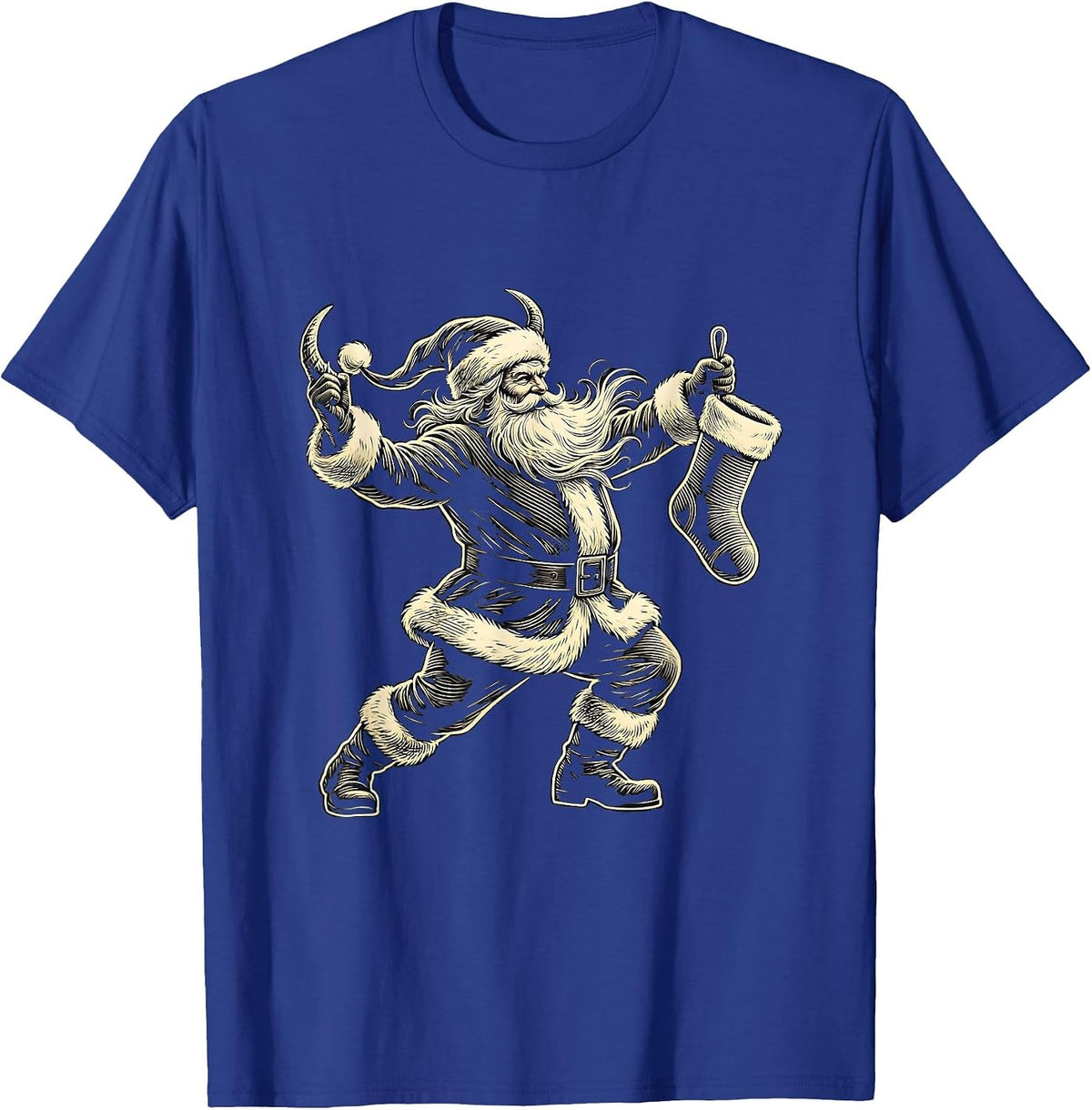 Men's Sleigher Santa Headbang Heavy Metal Rocker Christmas T-Shirt - Royal Blue