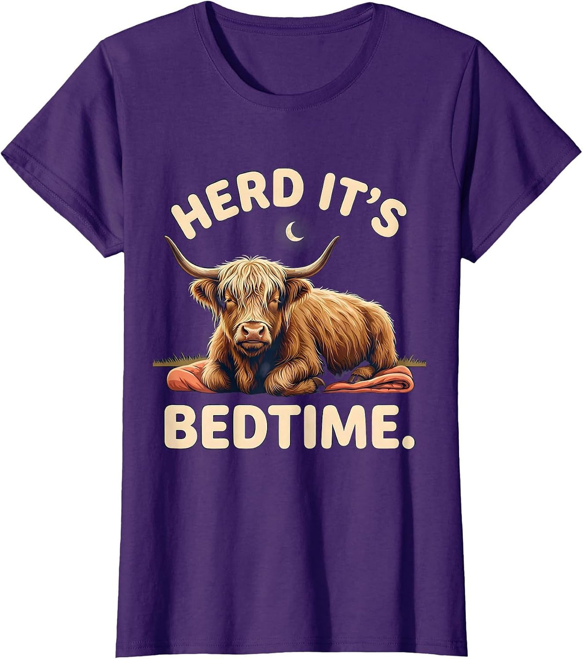 Women's Herd It's Bedtime Funny Highland Cow Sleepwear Gift T-Shirt - Purple