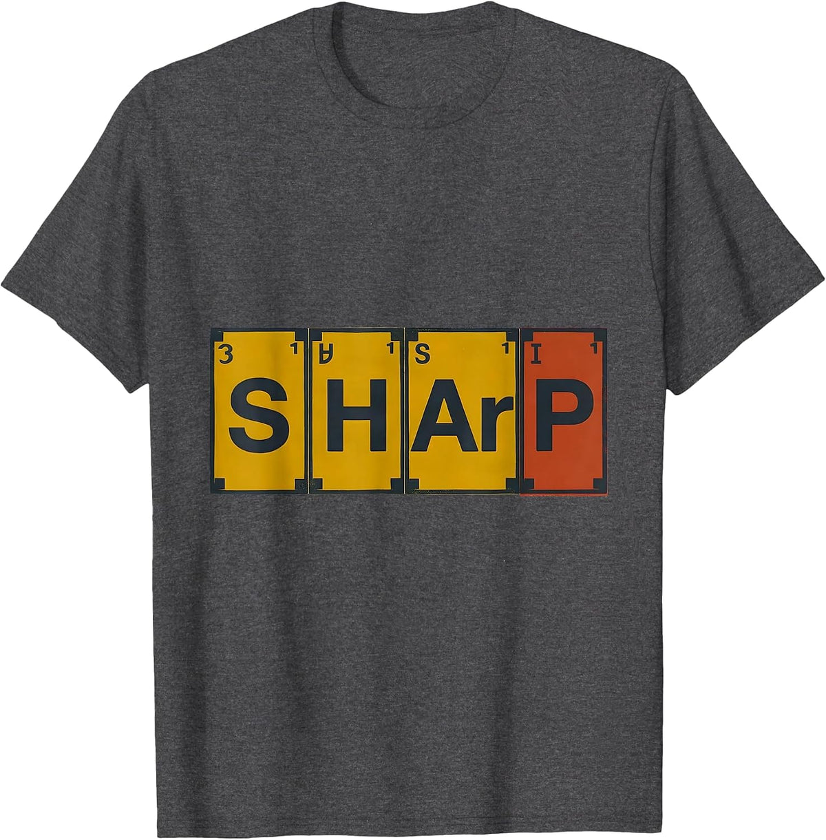 Men's SHArP Screenprint Poster Nerdy Chemistry Pun Science Humor T-Shirt - Dark Heather Grey