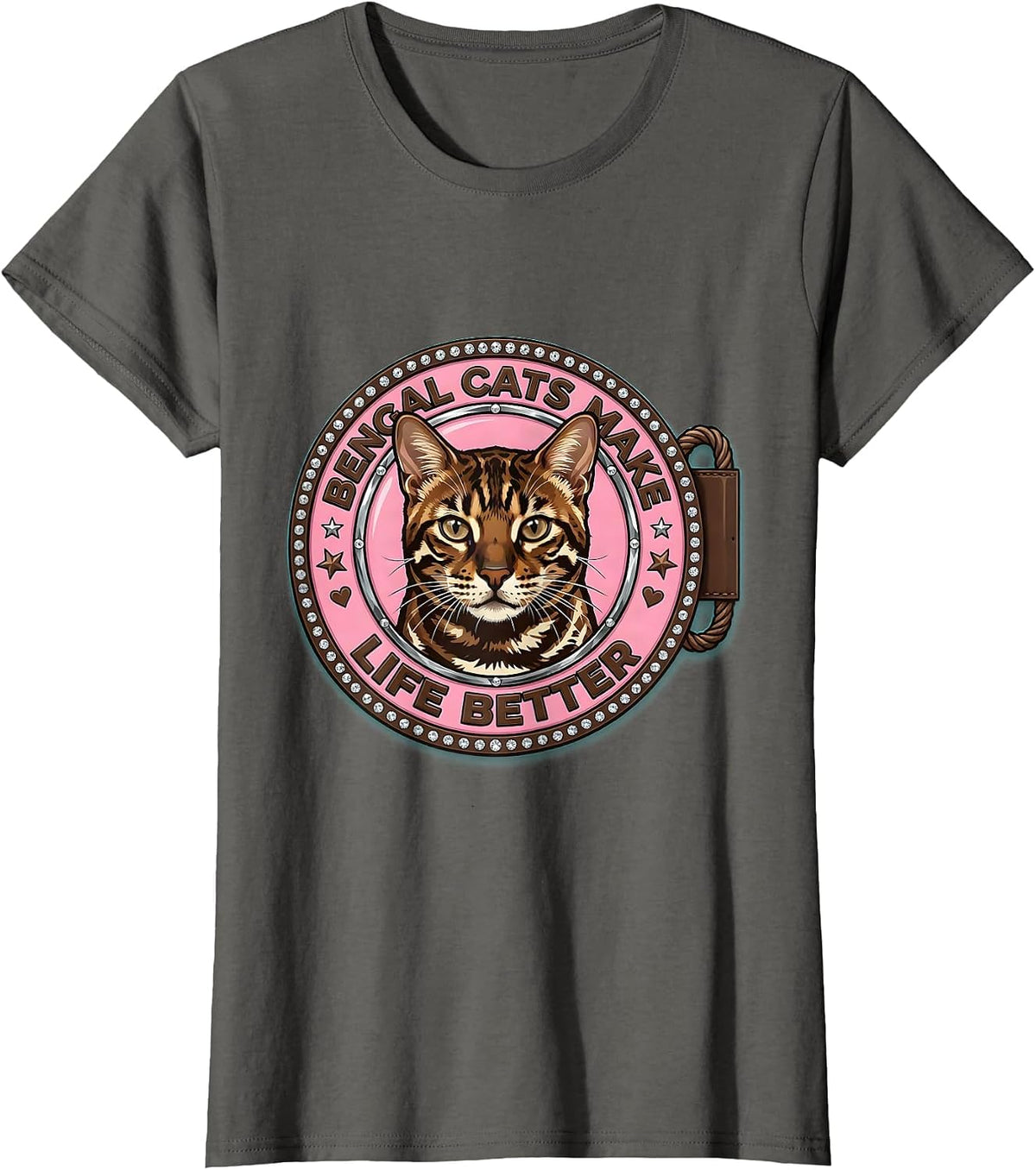 Women's Bengal Cats Make Life Better Cat Lover Design T-Shirt - Asphalt Grey