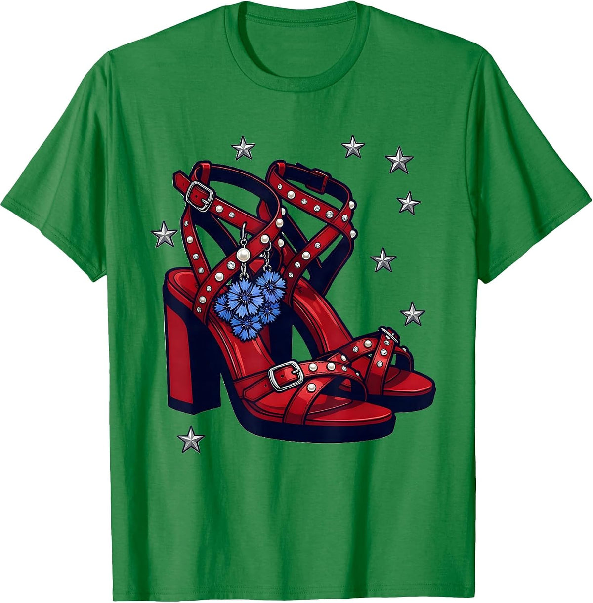 Men's Red Sandals Blue Daisy Charm Patriotic Design T-Shirt - Kelly Green