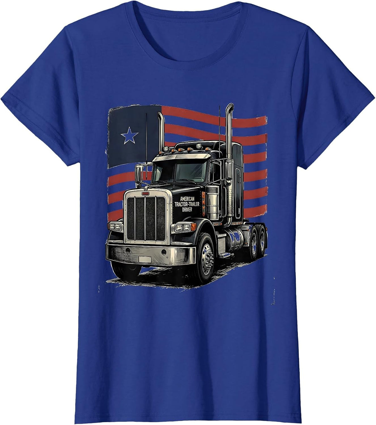 Women's American Tractor-Trailer Driver Patriotic Semi-Truck Driver T-Shirt - Royal Blue