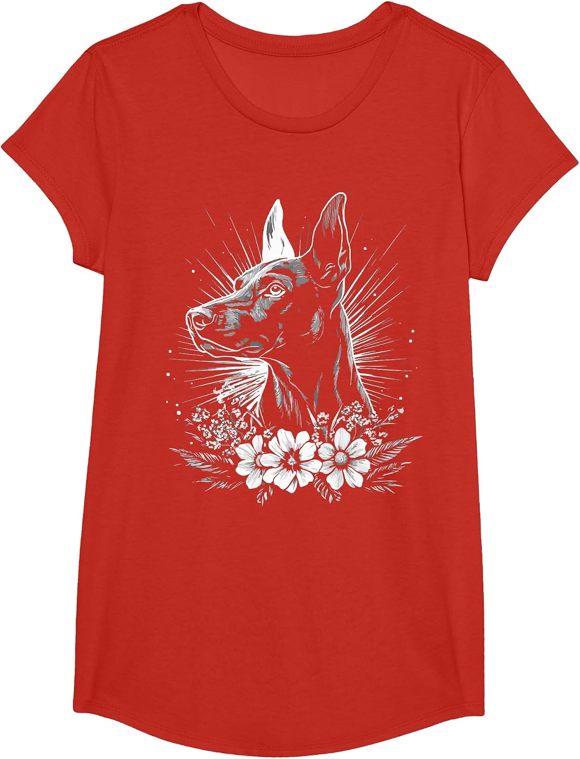 Tattoo Style Lover Doberman Pinscher Retro Dog T-Shirt - Girls Red