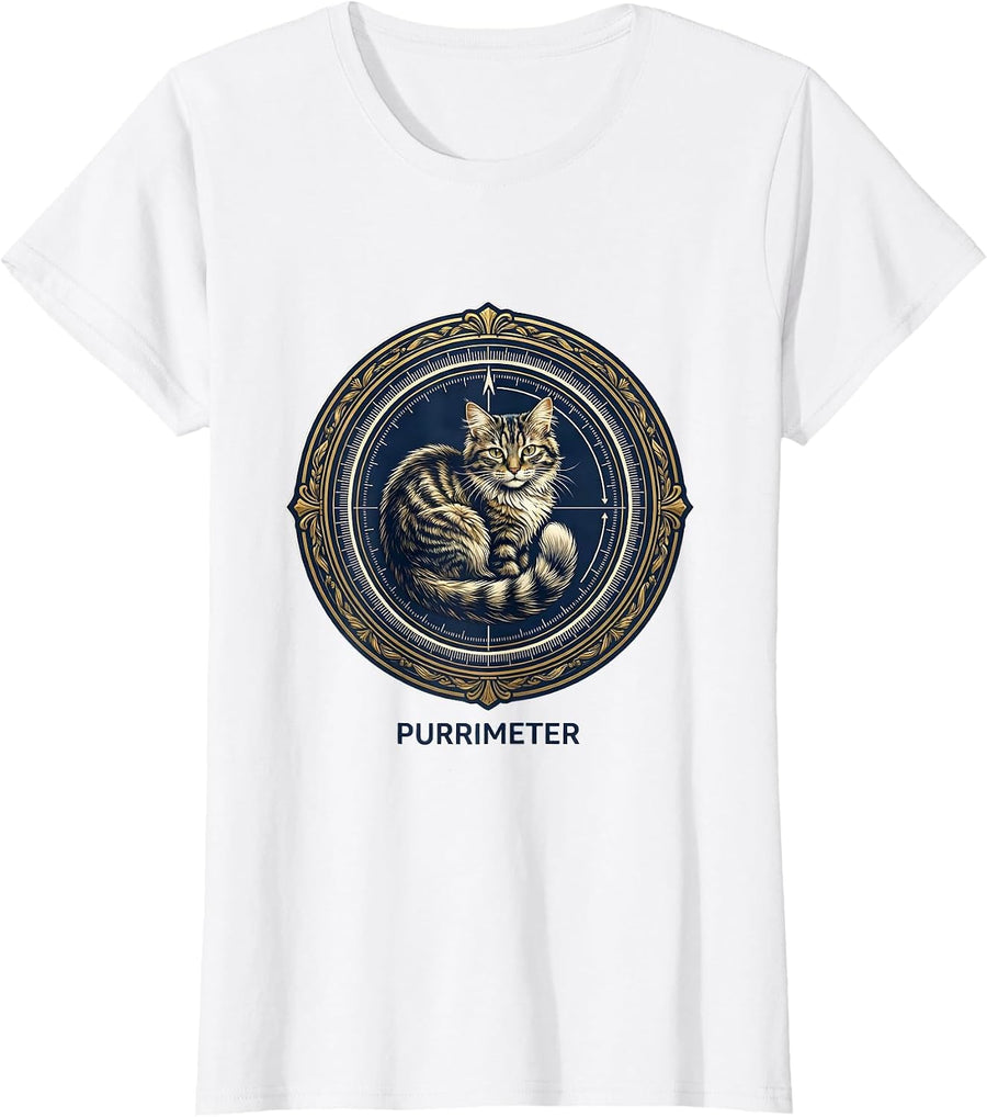 Women's Purrimeter Funny Cat Science Pun Math Teacher Student T-Shirt - White
