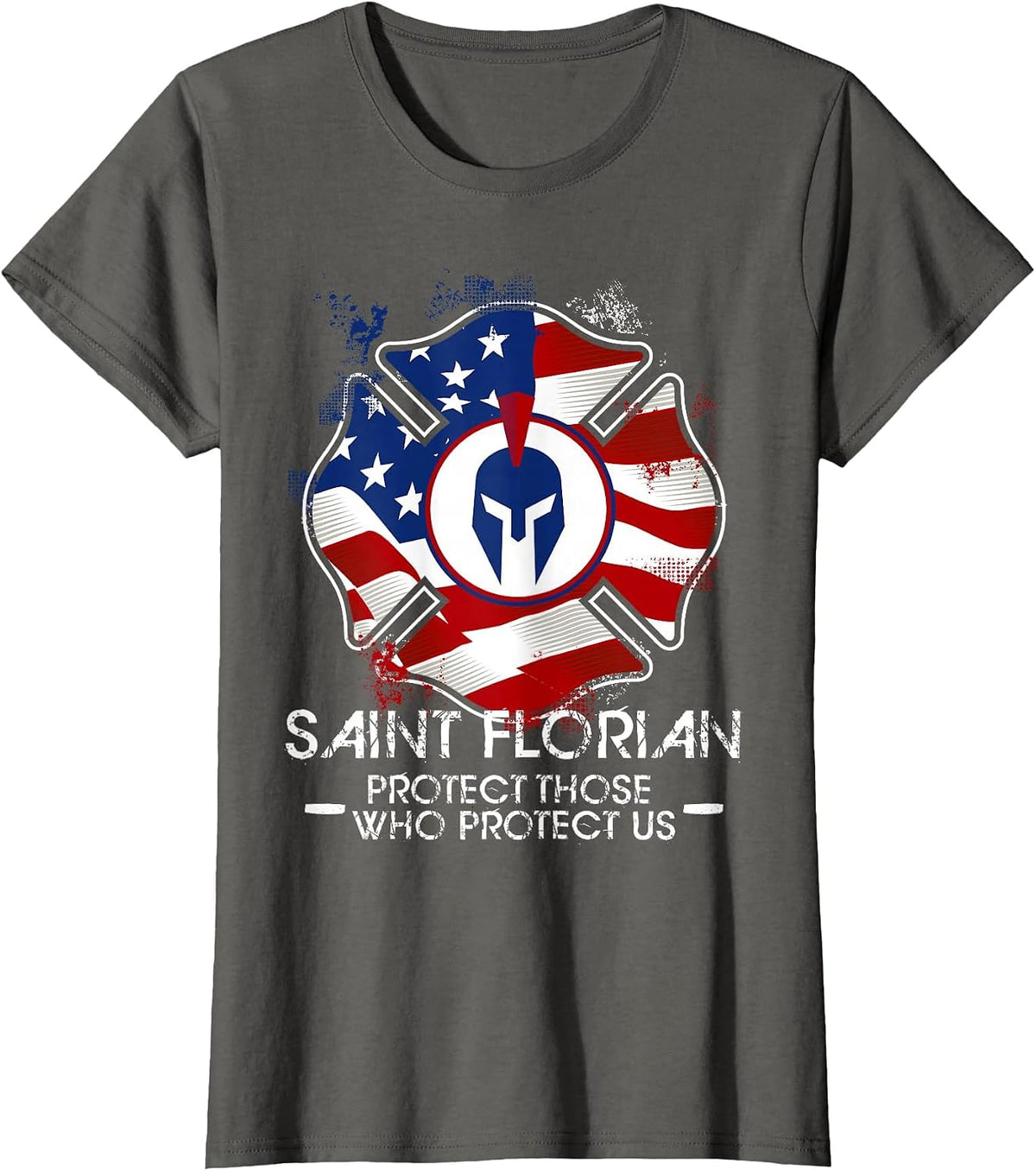 St Florian Patron Saint of Firefighters USA Catholic T-Shirt - Asphalt Grey