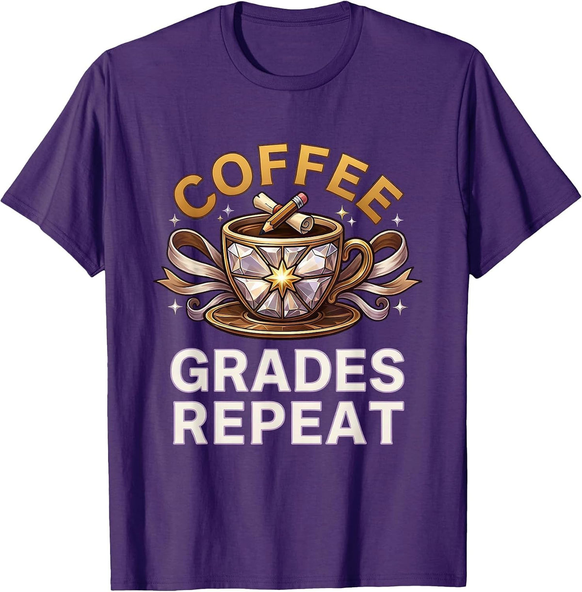 Men's Coffee Grades Repeat 4th Grade Teacher Design T-Shirt - Purple