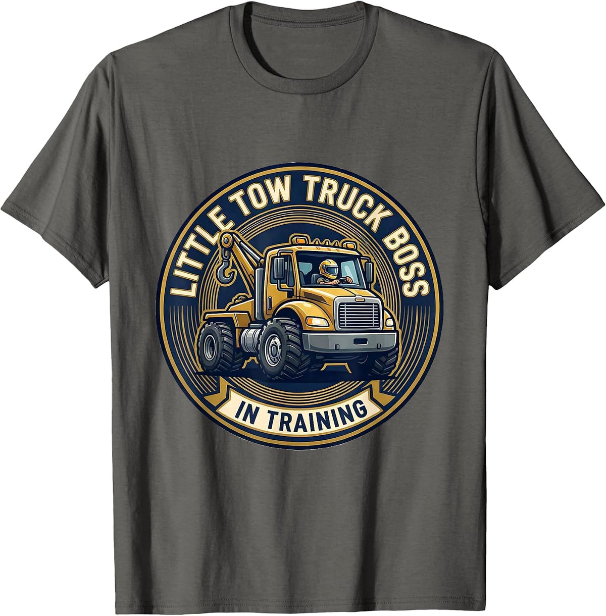 Little Tow Truck Boss In Training Sports Toddler Gift T-Shirt - Asphalt Grey