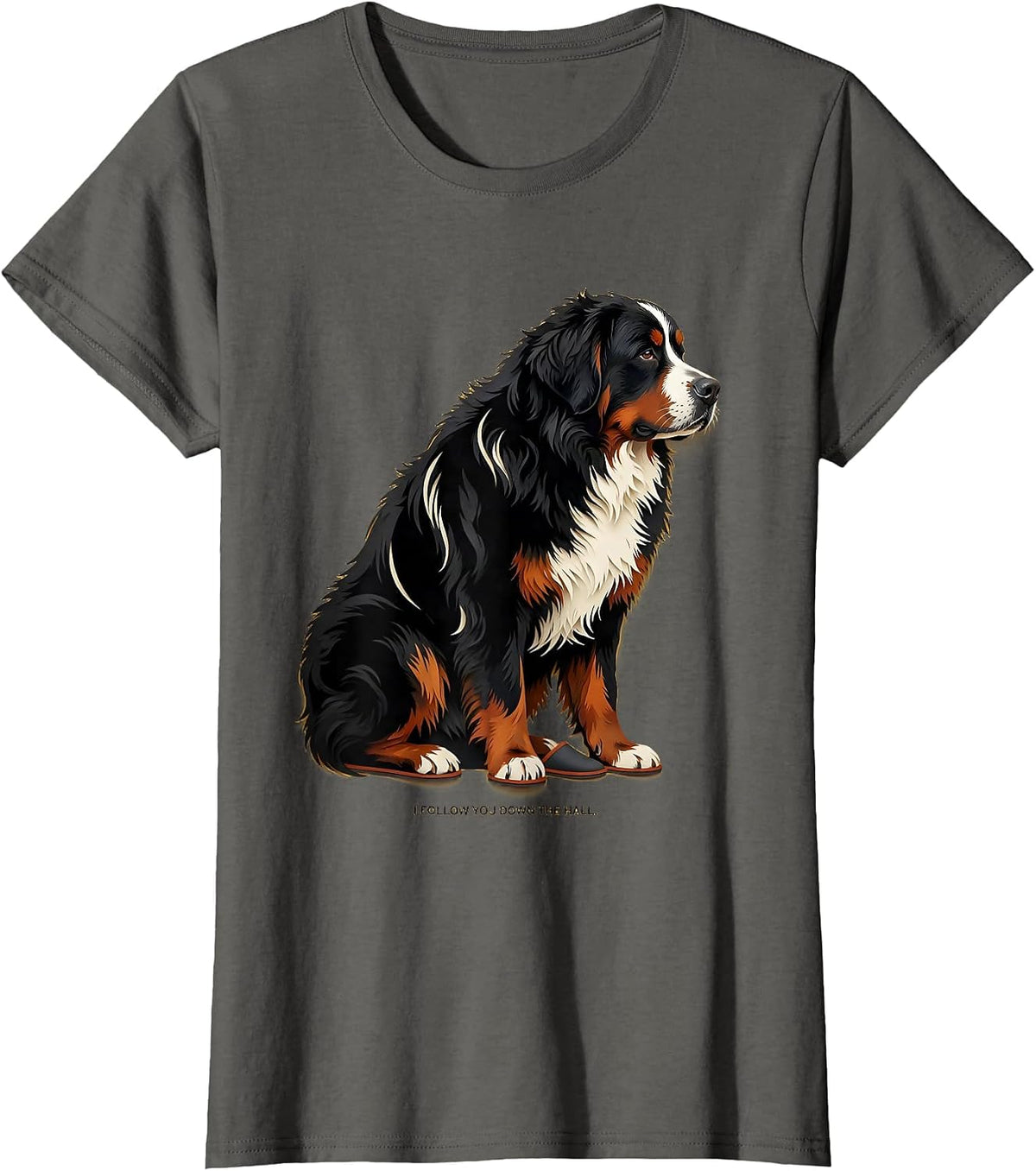 Women's I Follow You Down The Hall Funny Bernese Mountain Dog Lover T-Shirt - Asphalt Grey