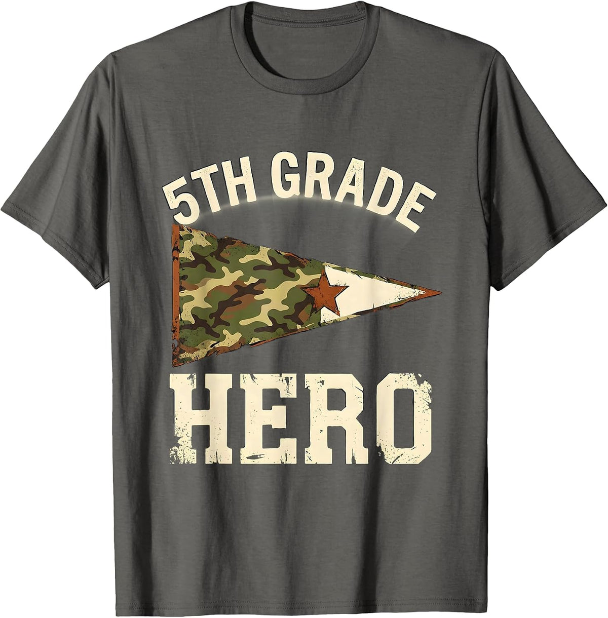 Men's 5th Grade Hero Distressed Camo Back To School Boy Teacher T-Shirt - Asphalt Grey