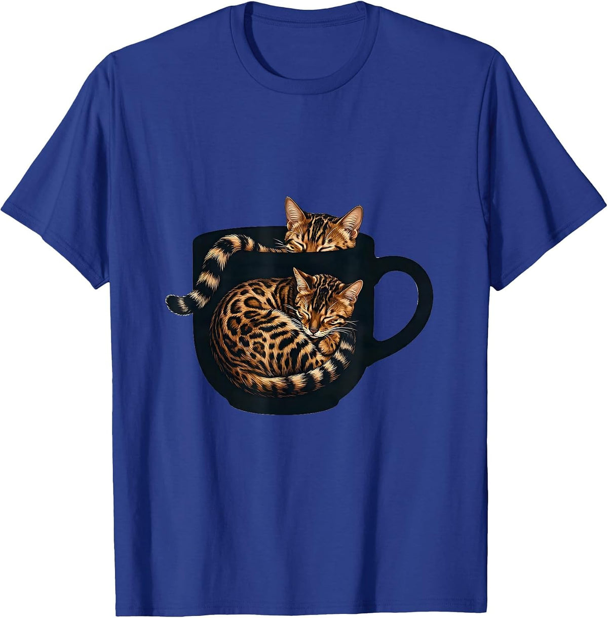 Bengal Cat Curled in Coffee Mug Lover Gift T-Shirt - Royal Blue