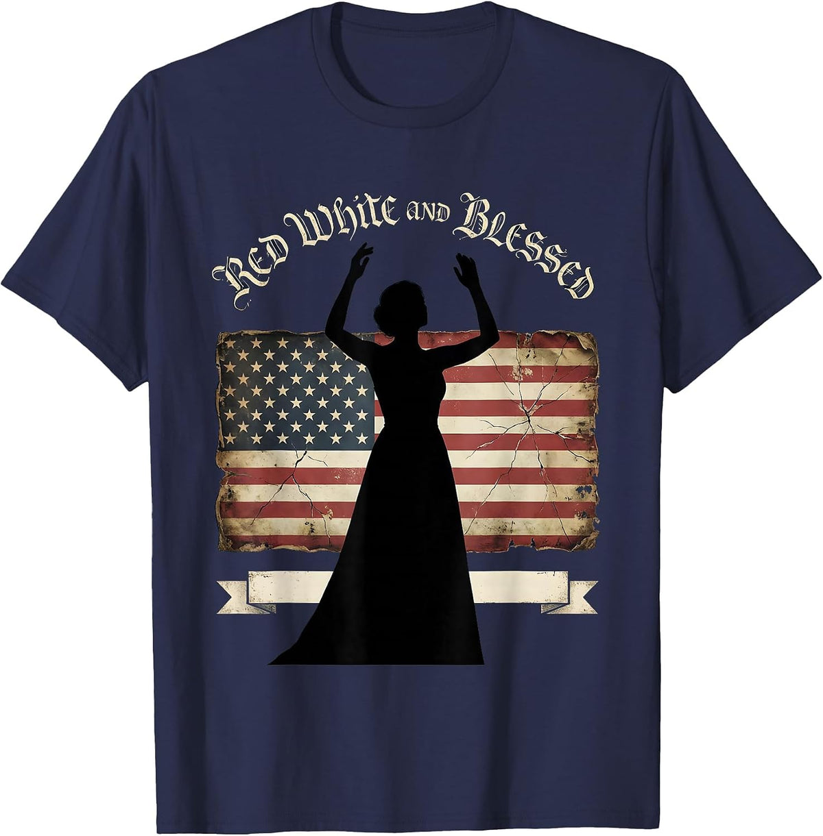 Men's Red White and Blessed Patriotic Design T-Shirt - Navy Blue