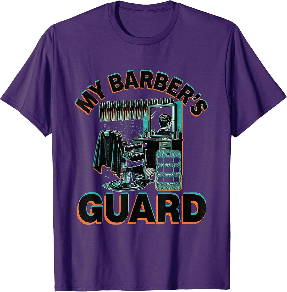 Men's My Barber's Guard Risograph Barber Humor Salon Professional T-Shirt - Purple