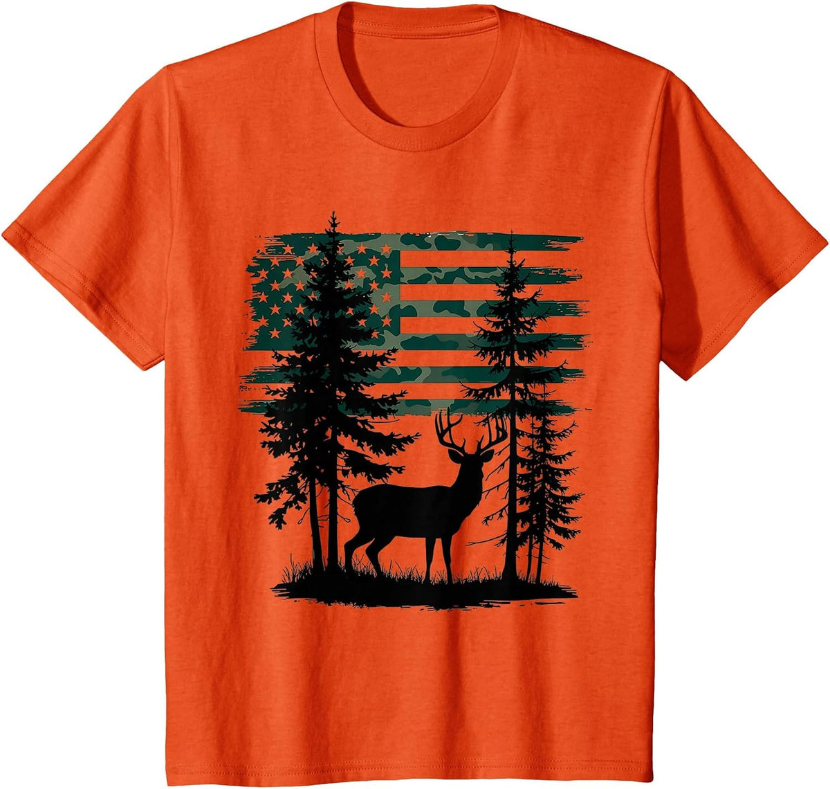 Men Kids Boys Hunting Shirt Deer Hunters Toddler Camo Flag T-Shirt - Orange