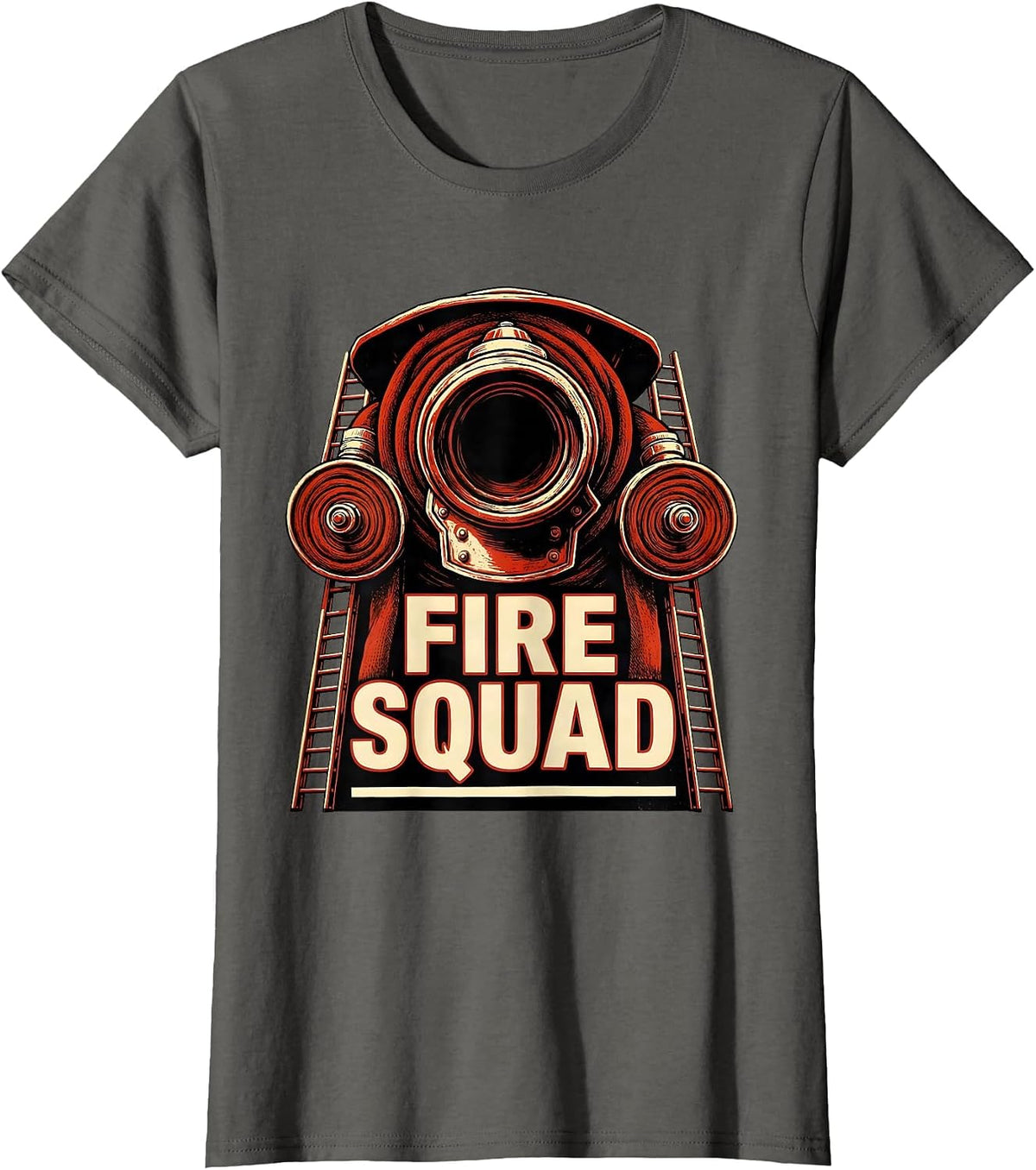 Women's FIRE SQUAD Screenprint Firefighter Pride Fire Department T-Shirt - Asphalt Grey