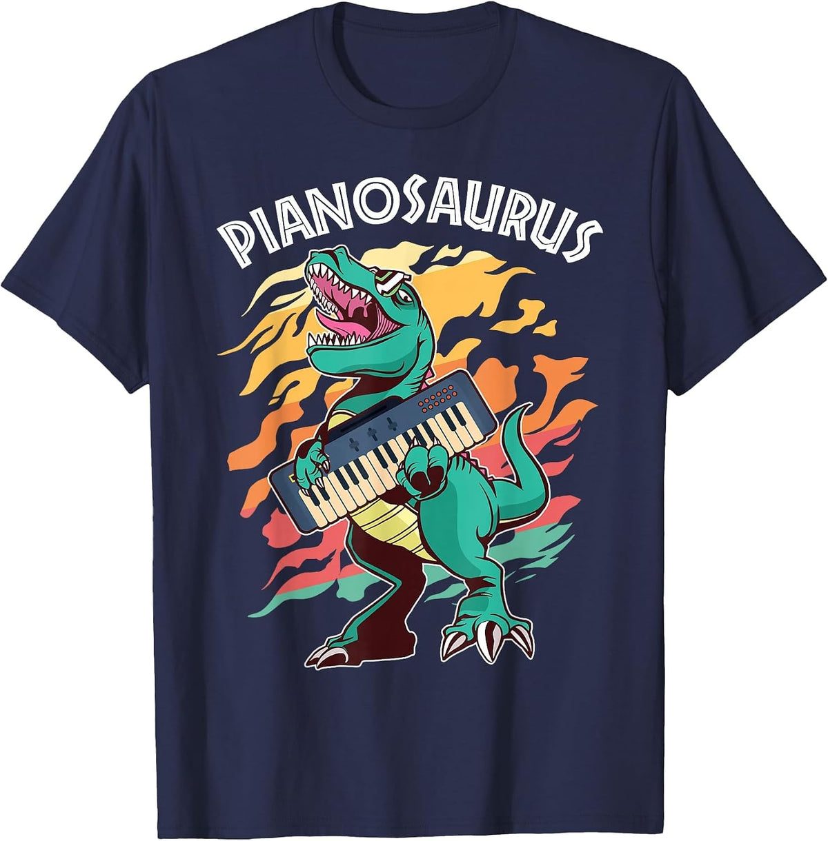 Pianosaurus Kids Pianist Dinosaur Music Piano T-Shirt - Navy Blue