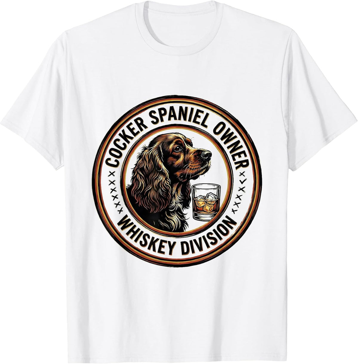 Men's Cocker Spaniel Owner Whiskey Division Funny Dog Lover Gift T-Shirt - White