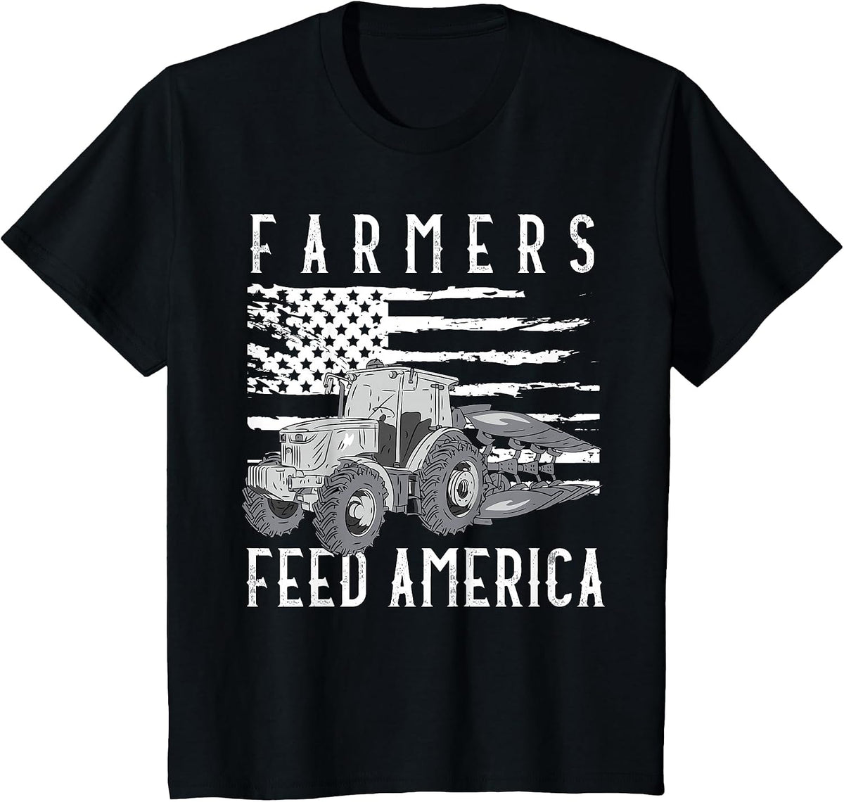 Farm Tractors USA Flag Farmers Feed America Farming T-Shirt - Black